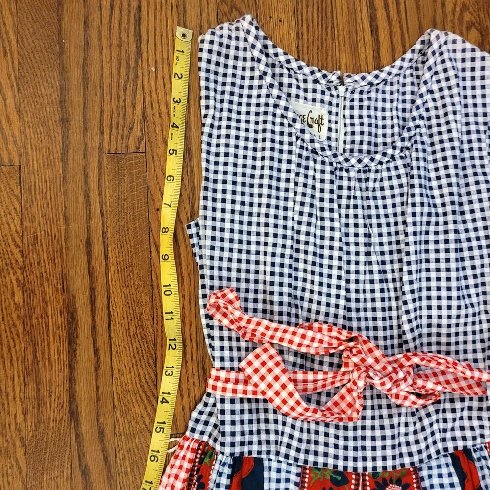 VTG 70s Red White Blue Bicentennial Maxi Dress Gingham floral Boho Hostess S M - Picture 6 of 10